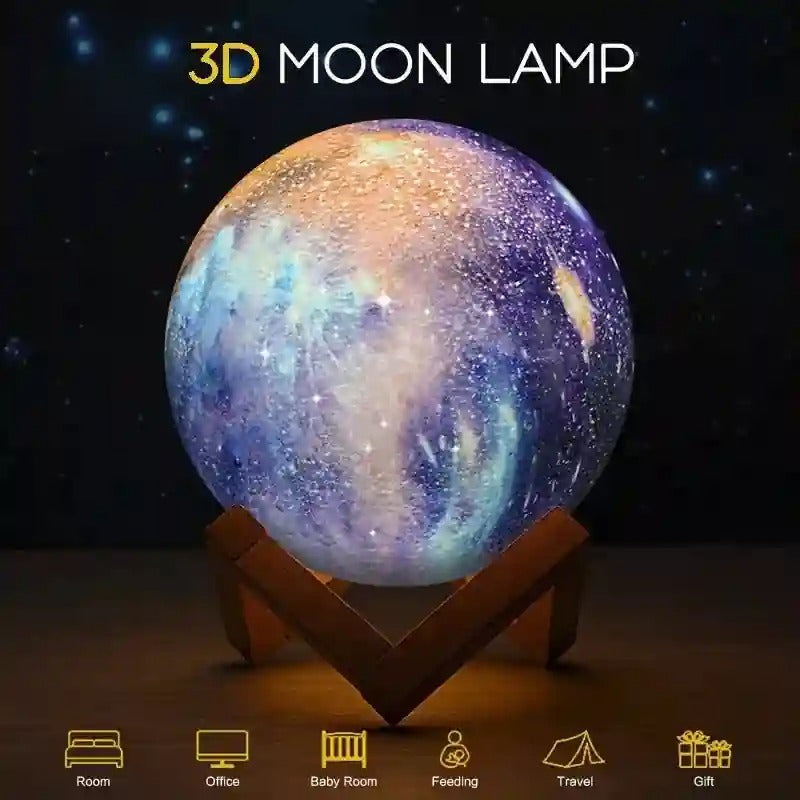 3D Galaxy Moon Lamp ✨